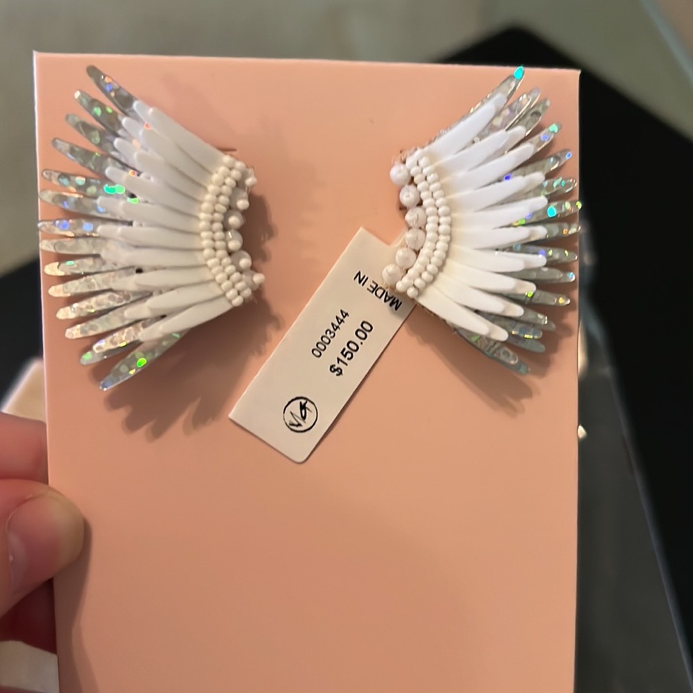 NEW WITH TAG Mignonne Gavigan Mini Madeline White and Silver Glitter Earrings
